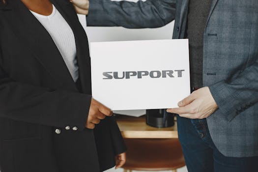 Business diversity and support concept with professionals holding a support sign.