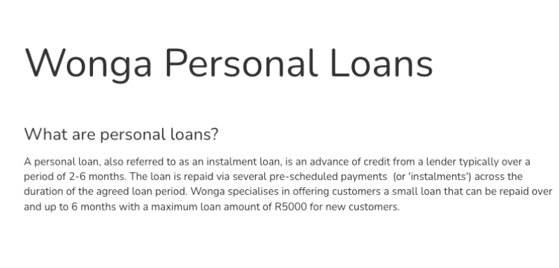 Screenshot of the Wonga website.